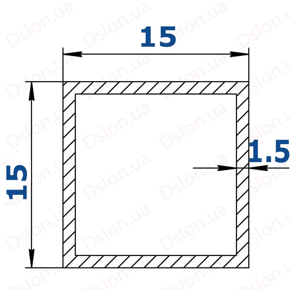 Профиль алюминиевый квадратный 15*15*1,5 б/п-0